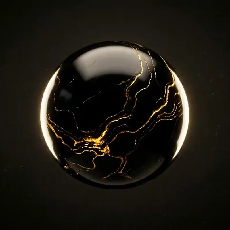 Eine schwarze Kugel mit goldenen Adern.
